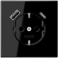 Розетка с заземлением +2хUSB тип A+C без рамки Jung LS990 1-м. черный картинка